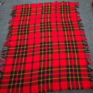 VTG FARIBO 100% WOOL THROW‎ BLANKET 50 x 38 Faribault Woolen Mills USA Red Plaid